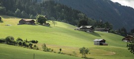 Gstaad Saanen : Paysage serein de montagnes et collines verdoyantes.
