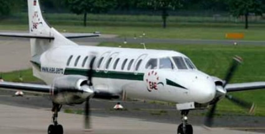 Location jet privé : METRO III blanc avec rayures vertes.