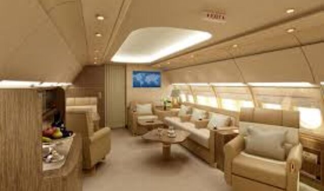 intérieur beige luxueux jet privé A319-CJ