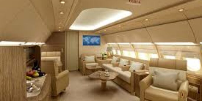 intérieur beige luxueux jet privé A319-CJ