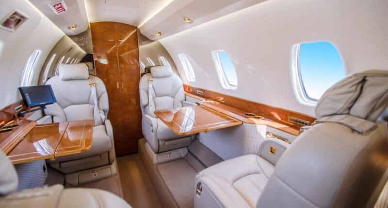 Intérieur luxueux blanc et en bois du jet privé Cessna X