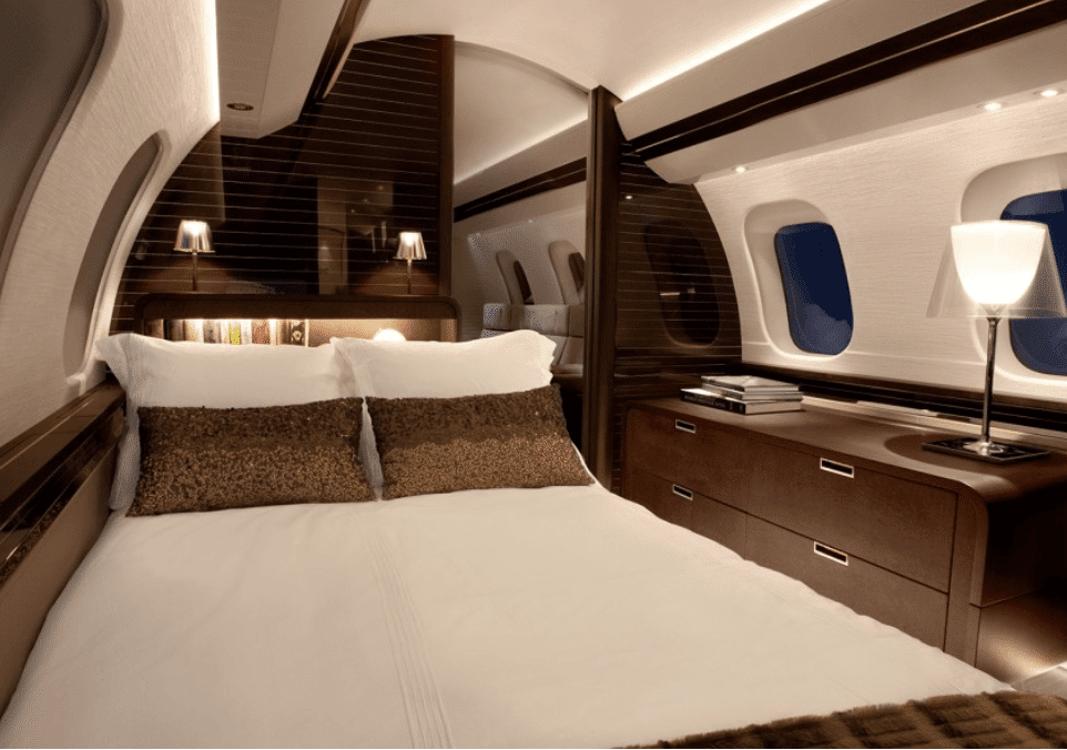 inside private jet bedroom