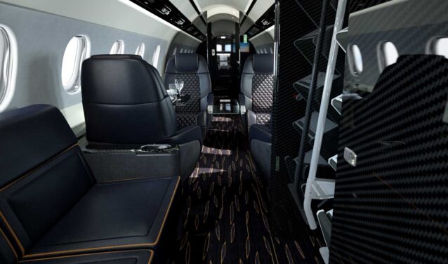 **location de jet privé : Intérieur en cuir noir luxueux**