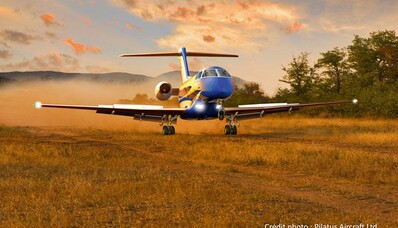 location de jet privé : Pilatus PC-24 au coucher du soleil
