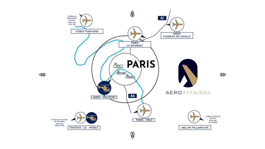 Plan représentant tous les aéroports de Paris