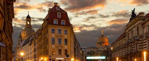 Dresde au coucher du soleil avec bâtiments historiques