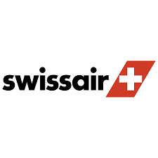 Logo Swissair – emplacement jet privé, texte noir et carré rouge.