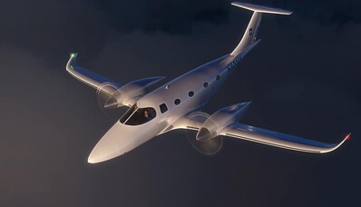 location jet privé, avion électrique blanc avec deux hélices.