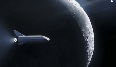 Tourisme spatial AEROAFFAIRES : vaisseau spatial près de la lune.