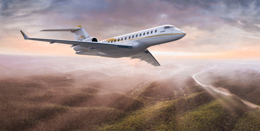 Location jet privé : G5500 volant au-dessus des montagnes.