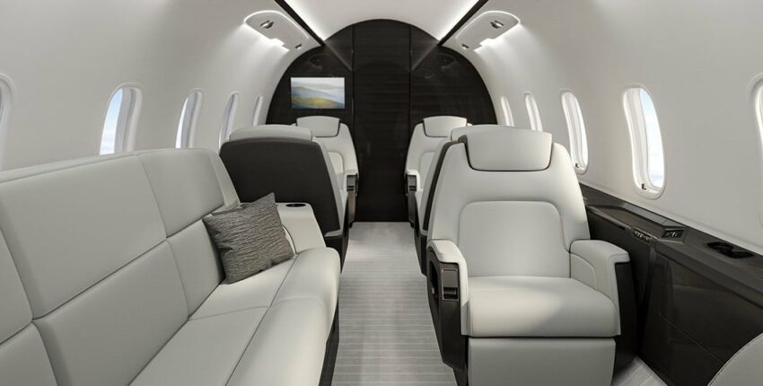 location de jet privé Luxurious Challenger 350 intérieur, sièges blancs