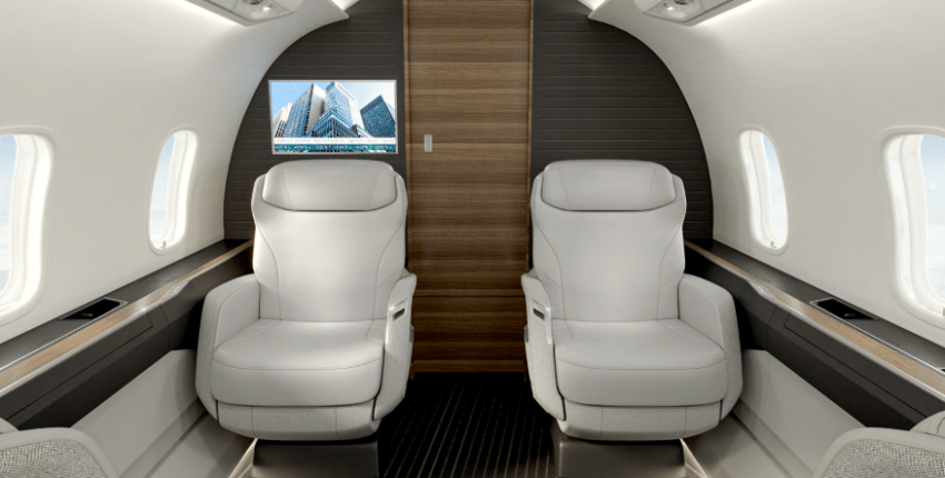 Alt : emplacement de jet privé, sièges blancs, Challenger 3500